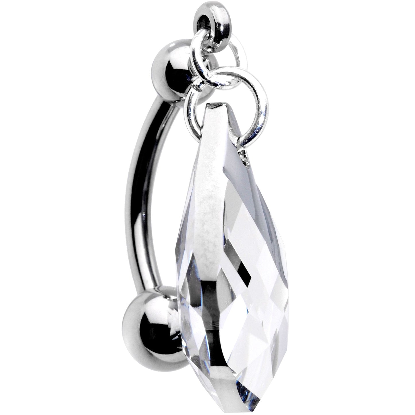 Clear Drop Reversible Belly Ring Created with Crystals
