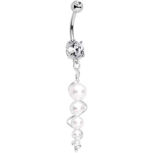 Handmade White Orb Dangle Belly Ring Created with Crystals