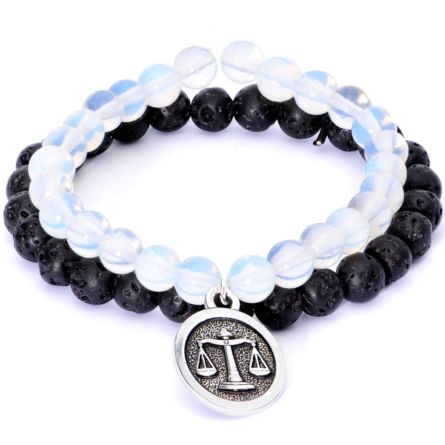 Handmade Lava Stone Opalite Libra Zodiac Bracelet Set of 2