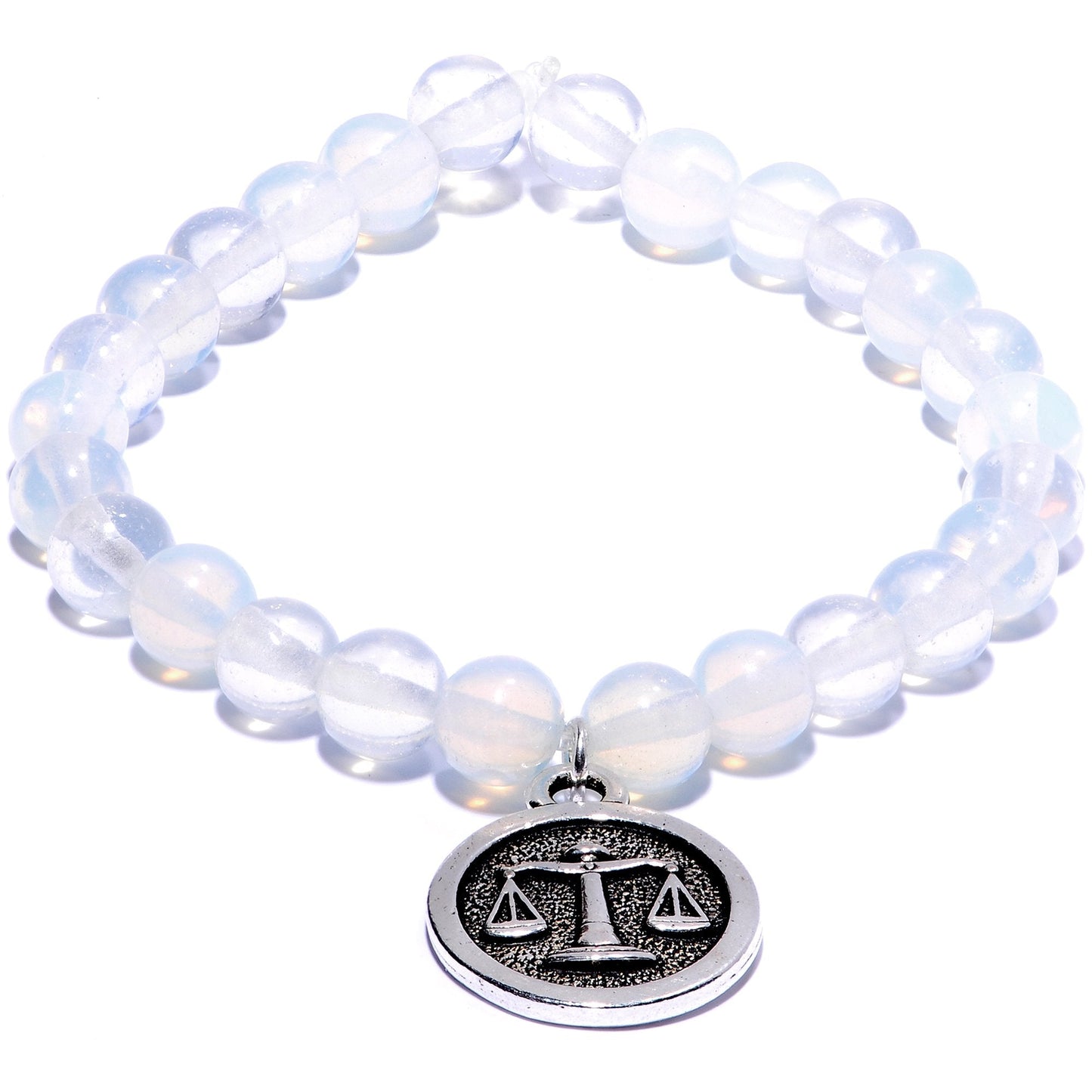 Handmade Lava Stone Opalite Libra Zodiac Bracelet Set of 2