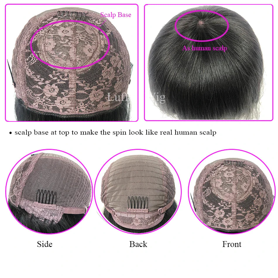 Honey Blonde Highlight Bob Wig with Bangs - Brazilian Remy Human Hair Scalp Top Wig