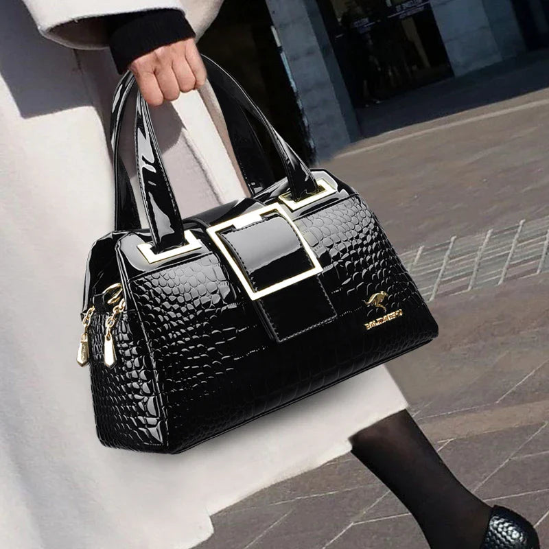 2-Layer Large Capacity Tote Bag | Luxury Handbags Women's Designer Crocodile Pattern Ladies Boston Shoulder Bag (High Quality)