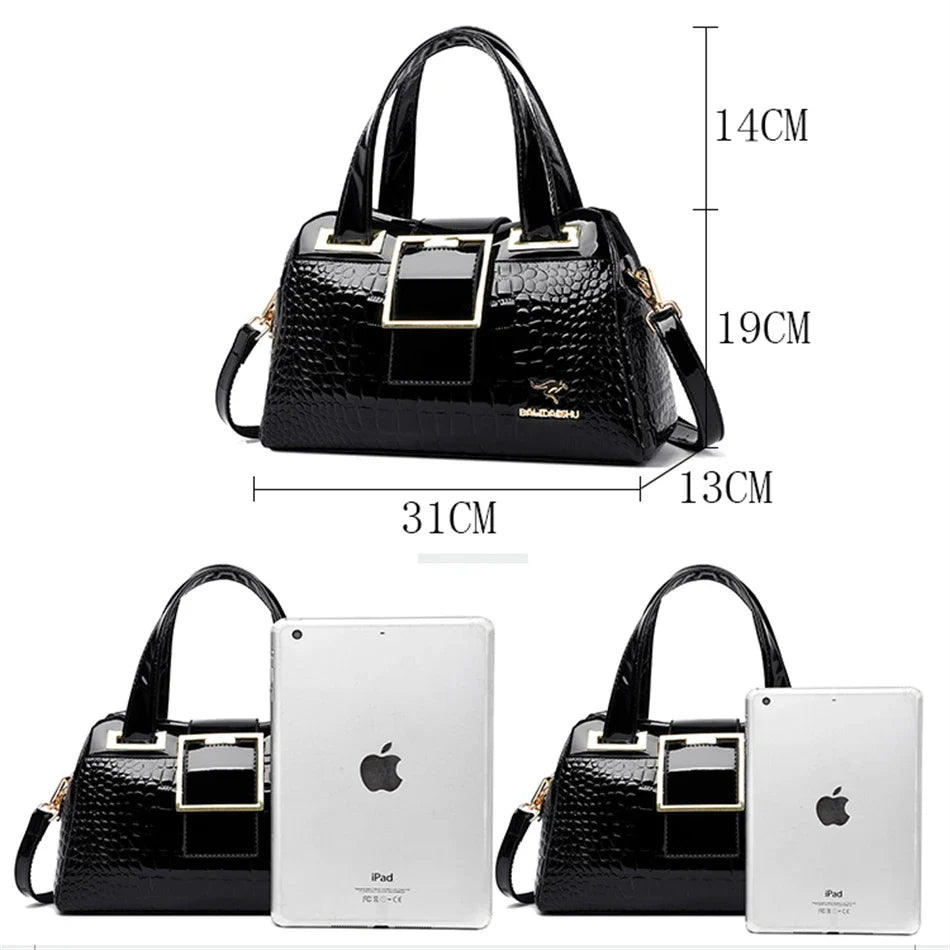 2-Layer Large Capacity Tote Bag | Luxury Handbags Women's Designer Crocodile Pattern Ladies Boston Shoulder Bag (High Quality)