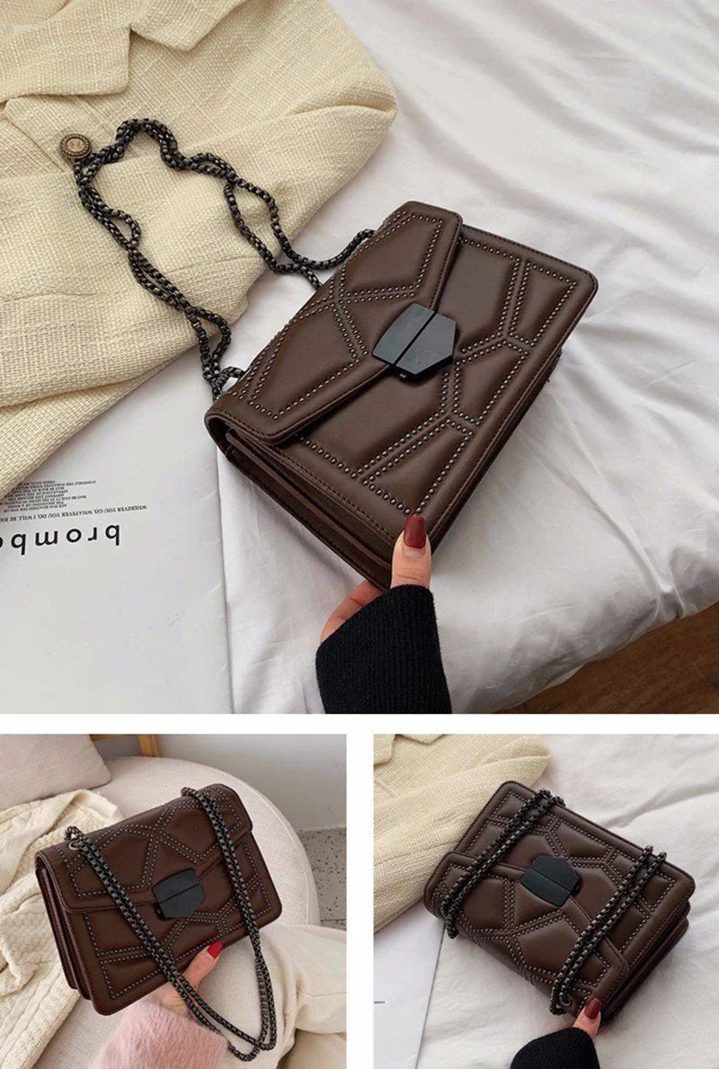 Rivet Chain Small Crossbody Bag for Women | 2022 Luxury Shoulder Messenger Bag (Trendy Lady Handbag with Flap Cover)