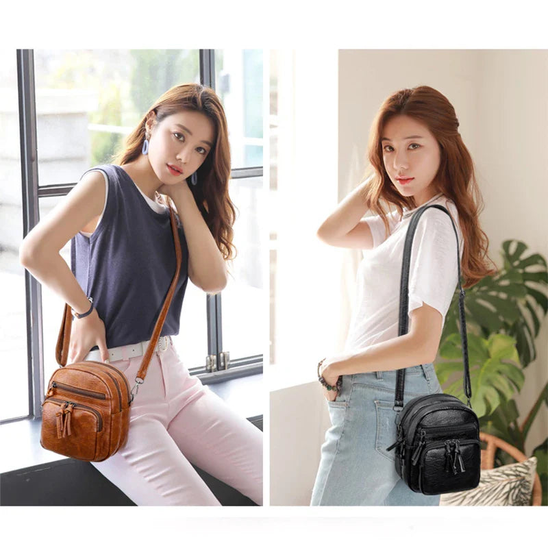 Vintage Crossbody Bag for Women | Soft PU Leather Shoulder Bag (Multifunction Messenger, Small Square Bag, Big Capacity)