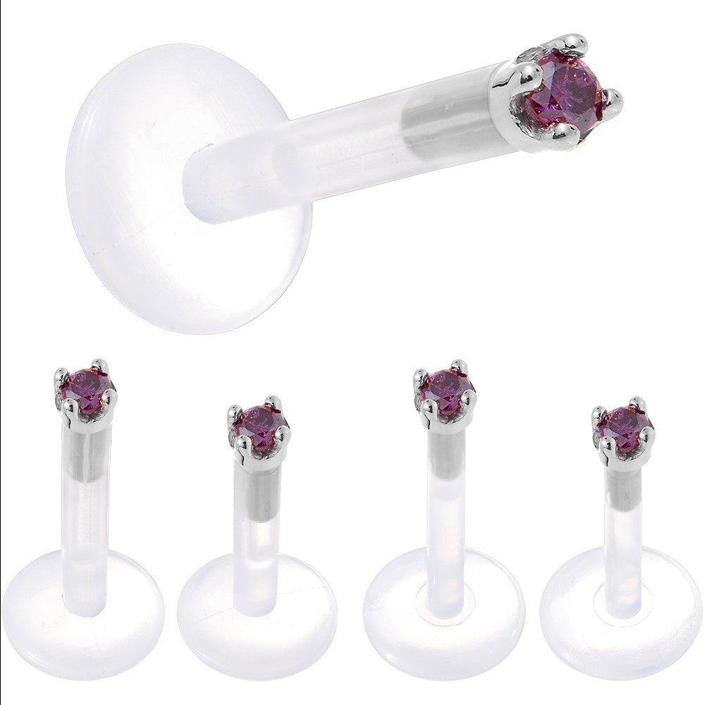 Solid 14K White Gold 1.5mm Genuine Purple Diamond Bioplast Push in Labret