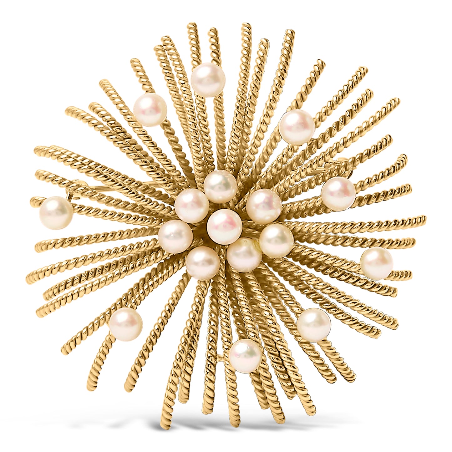 18K Yellow Gold Cultured Freshwater Pearl Starburst Brooch Pin