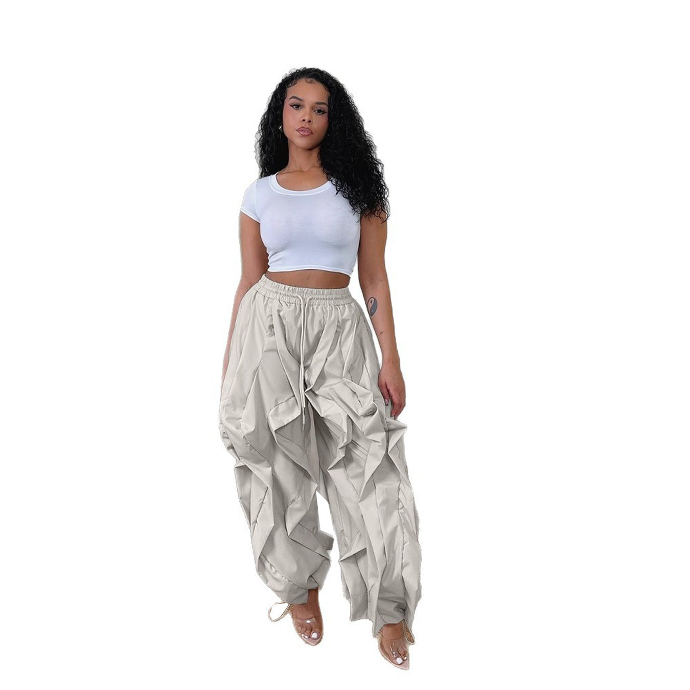 Elegant Office Workwear Stitching Lace Bloomers Ankle Banded Pants