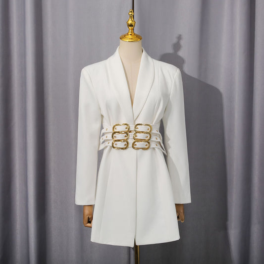 Fashionable Blazer Women Autumn Office Belt Slim Design Solid Color Small Blazers