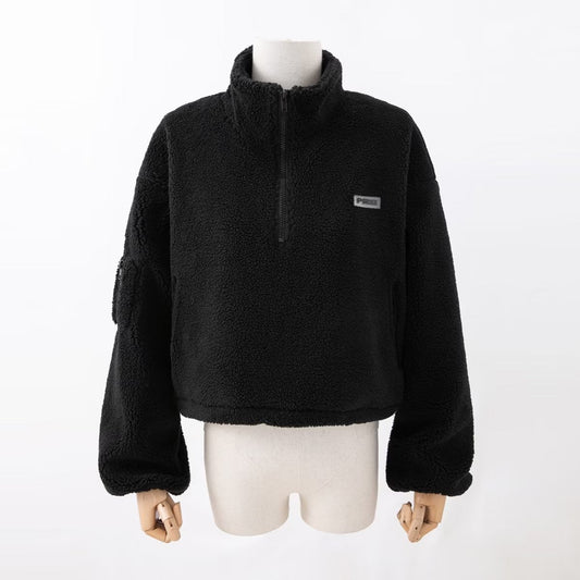 Autumn Winter Women Clothing Short Drawstring Loose Sweatshirt Coat