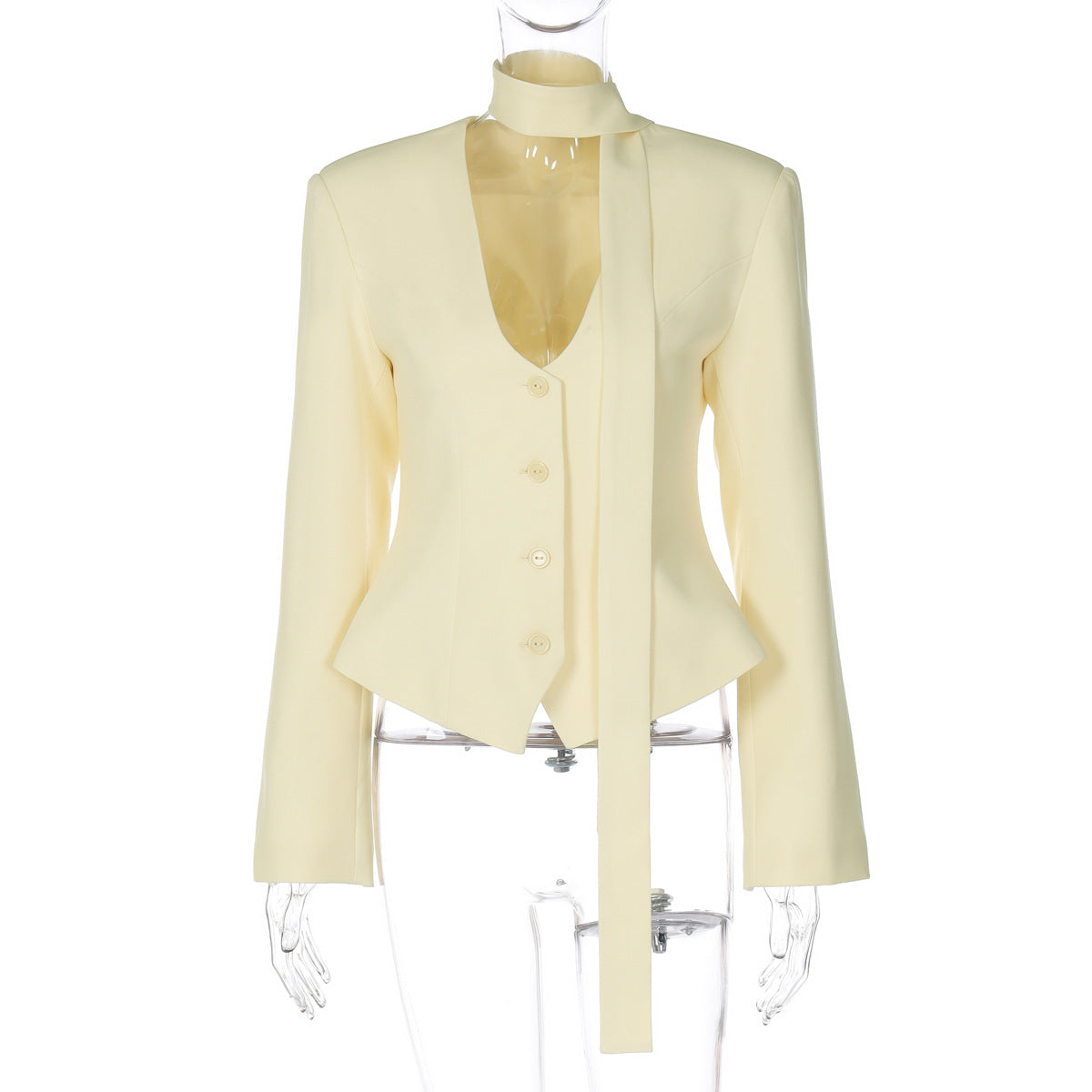 Women Clothing Autumn Elegant Cardigan Button Small Blazers Slim Solid Color Coat