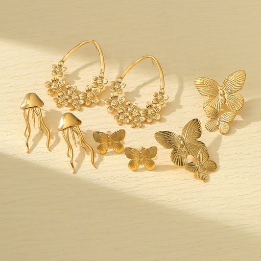 Summer Butterfly Titanium Steel Earrings for Women Arrival Light Luxury All Match Non Fading Floral Earrings for Women