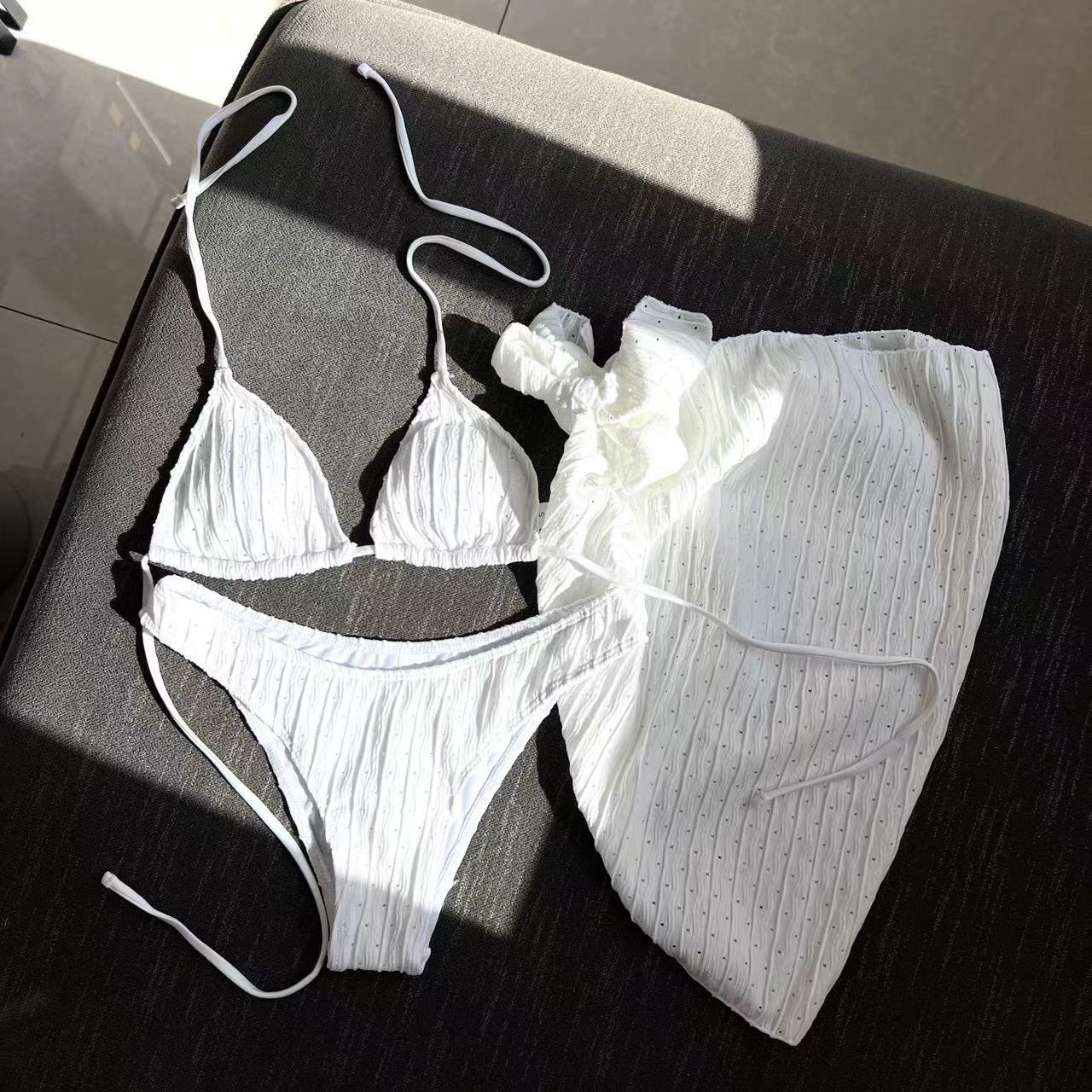 Swimsuit Three Piece Backless Drawstring Banded Bikini Bikini Three Piece Swimsuit