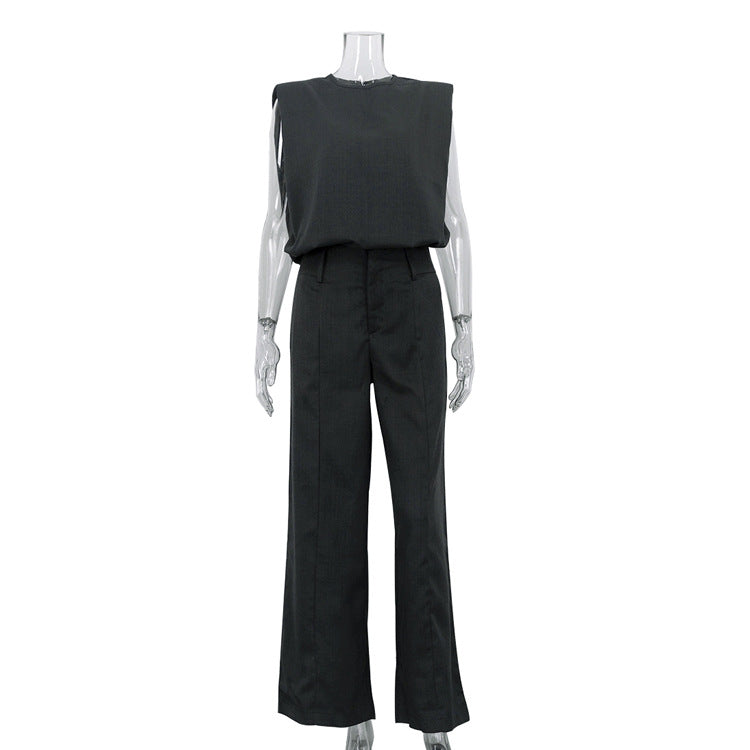 Simple Casual Women Spring Summer Sleeveless Vest Pullover Top Loose Trousers Two Piece Sets