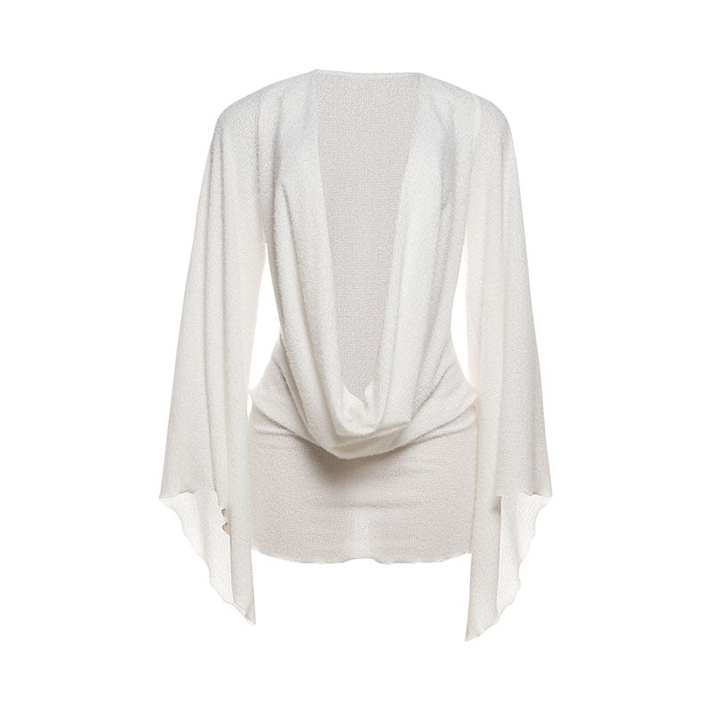 Autumn Winter Sexy Swing Collar Bell Sleeve Solid Color Sheath Short