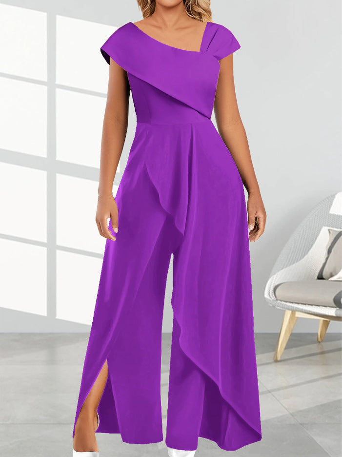 Autumn Spring Women Collar Solid Color Jumpsuit