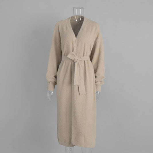 Mink Wool Knitted Sweater Cardigan Autumn Winter Lengthened Mink Velvet Cardigan Robe Idle Loose Sweater