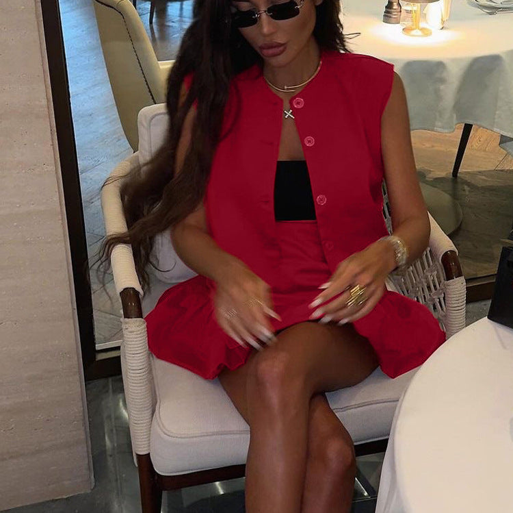 Women Summer Sleeveless Shirt Vest Top Fishtail Skirt Two Piece Set