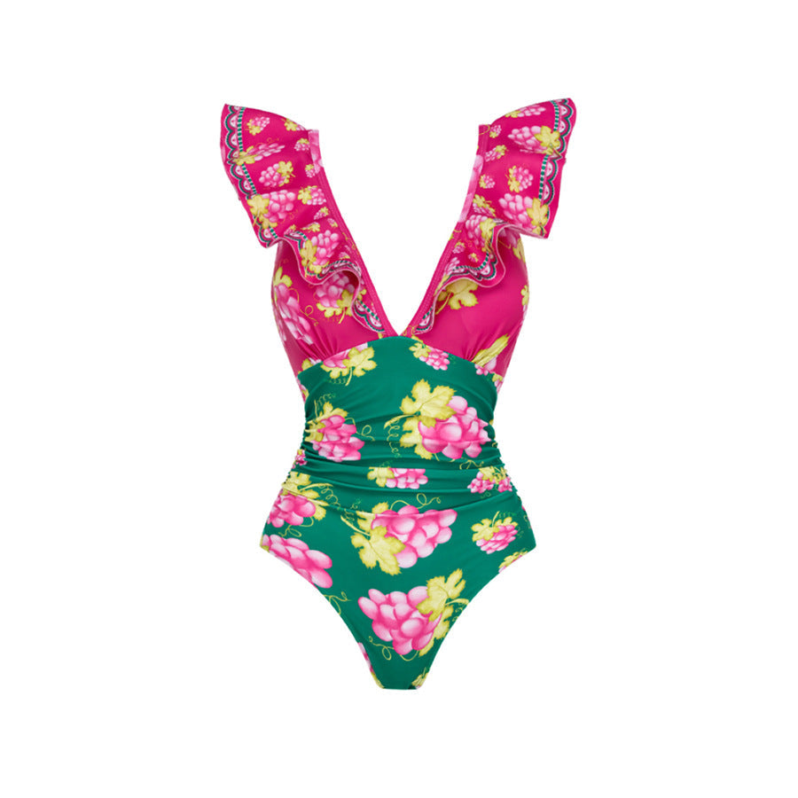 Ruffled One Piece Swimsuit Vacation Women