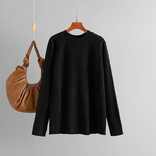 Autumn Winter Knitwear Women round Neck Loose Twisted Casual Solid Color Knitted