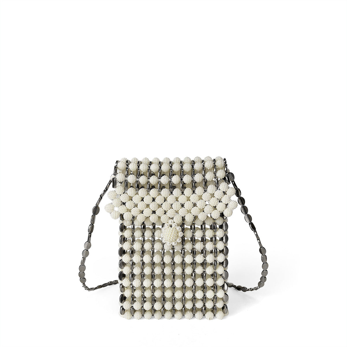 Mixed Color Beads Stitching Mini Cute Messenger Phone Bag Vacation Casual Handmade Beaded Bag