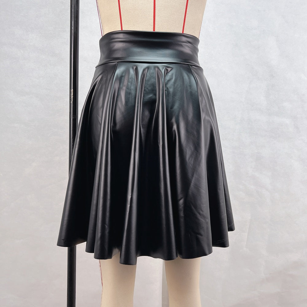 Leather Jacket Women Clothing Autumn Winter High Waist Big Swing Faux Leather Skirt Umbrella Skirt