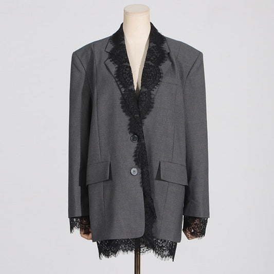 Fashionable Blazer for Women Autumn Lace Stitching Design Long Sleeve Profile Small for Women