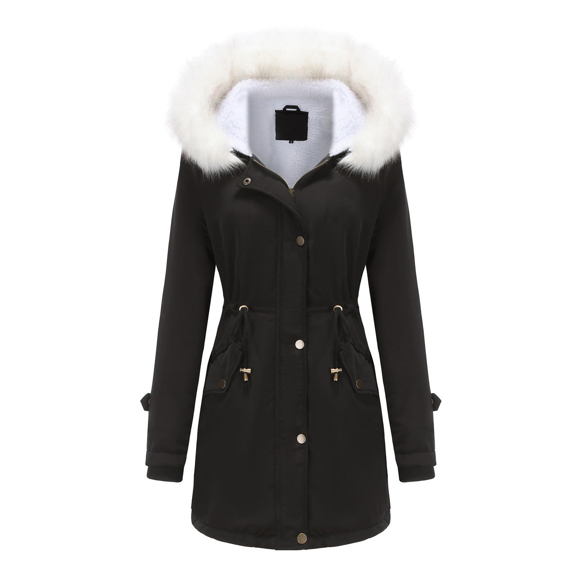 Autumn Winter Detachable Fur Collar Women Overcome Long Sleeve Hooded Cotton Padded Coat Fleece Coat Cotton Padded Coat Women