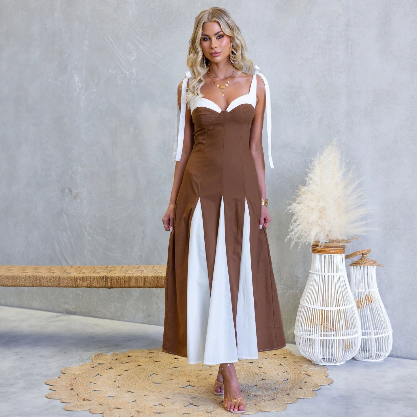 Spring Summer Digital Printing Bohemian Swing Mid Length Dress