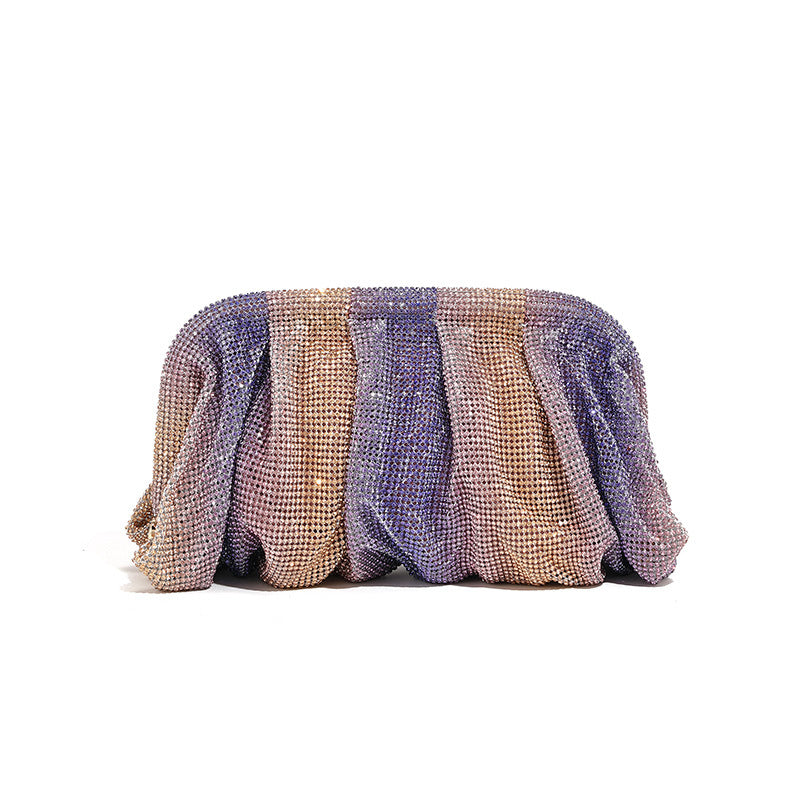 Rhinestone Cloud Bag Pleated Women Bag Texture High End Cosmetic Bag Niche Messenger Bag