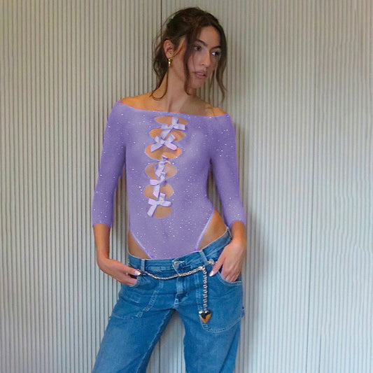 Autumn Sexy High Elastic Knitted See through Bow Hollow Out Cutout Rhinestone Jumpsuit