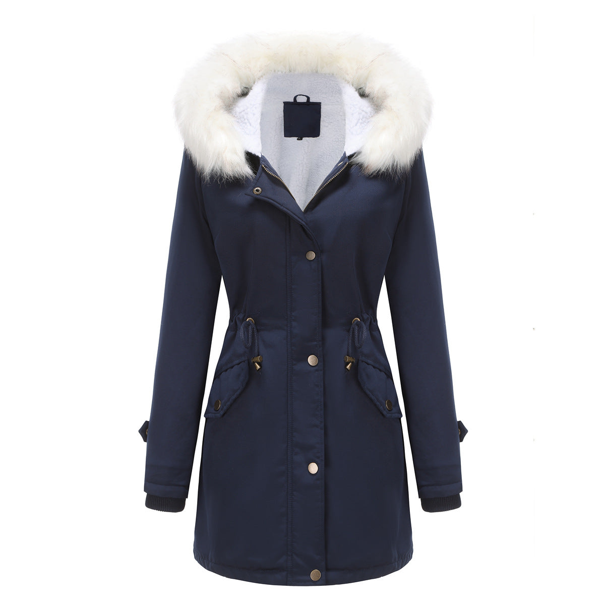Autumn Winter Detachable Fur Collar Women Overcome Long Sleeve Hooded Cotton Padded Coat Fleece Coat Cotton Padded Coat Women