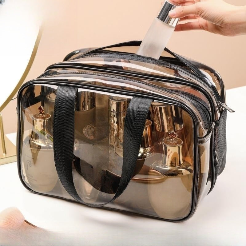 Makeup bag with compartments,Simple transparent waterproof cosmetic bag, pvc double-layer dry and wet separation toilet bag, travel portable cosmetic storage bag, makeup bag organizer,