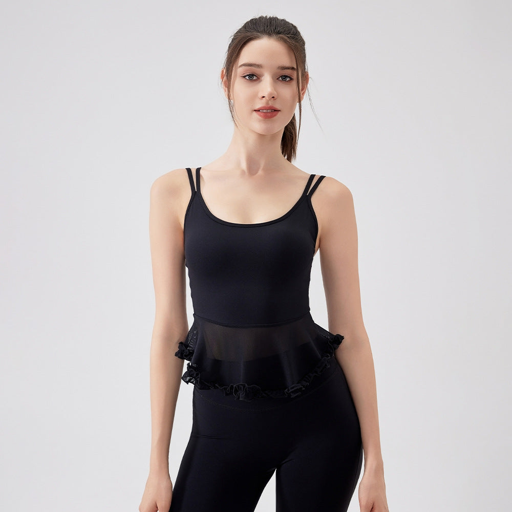 Air Sense Spun Yarn Beauty Back Lace Yoga Vest with Chest Pad Pilates Workout Bra Sports Underwear for Women