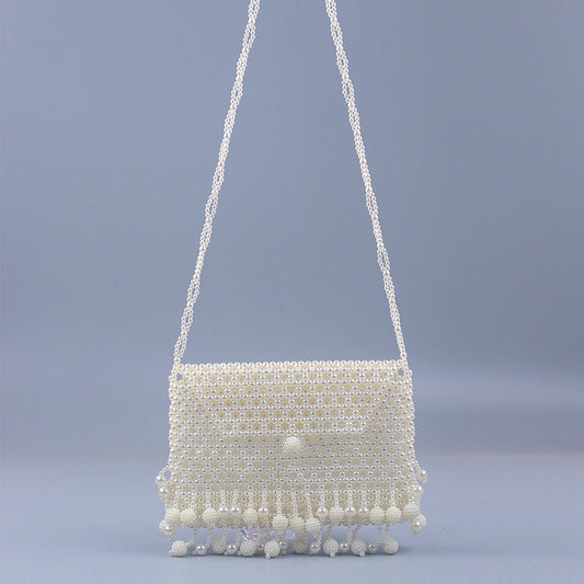 Pearl Hollowed out Small Bayberry Tassel Messenger Bag DIY Beaded Women Shoulder Bag Dinner Party Bridal Bag