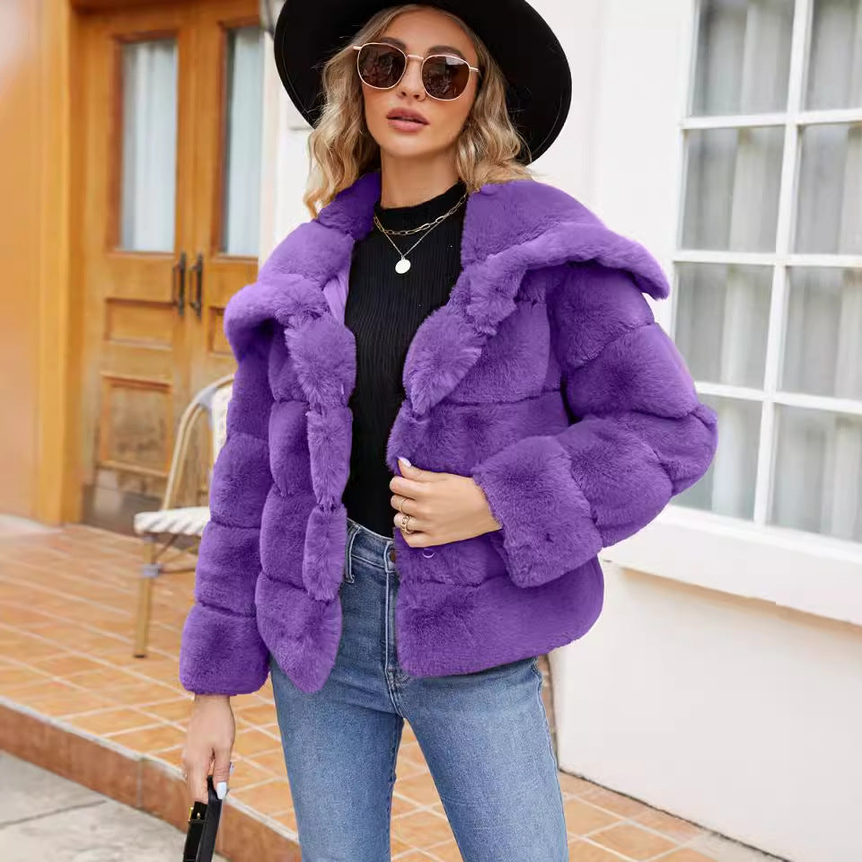Collared Short Women Faux Fur Coat Top Autumn Winter