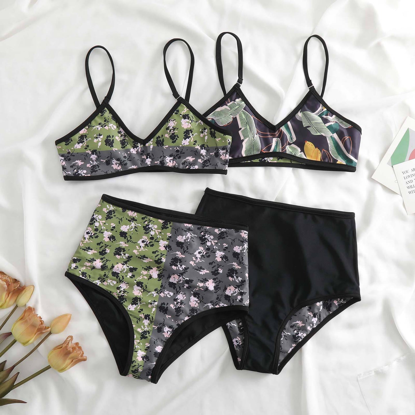 Split Double Sided Three Piece Set Retro Swimsuit Swimsuit Lace up Sand
