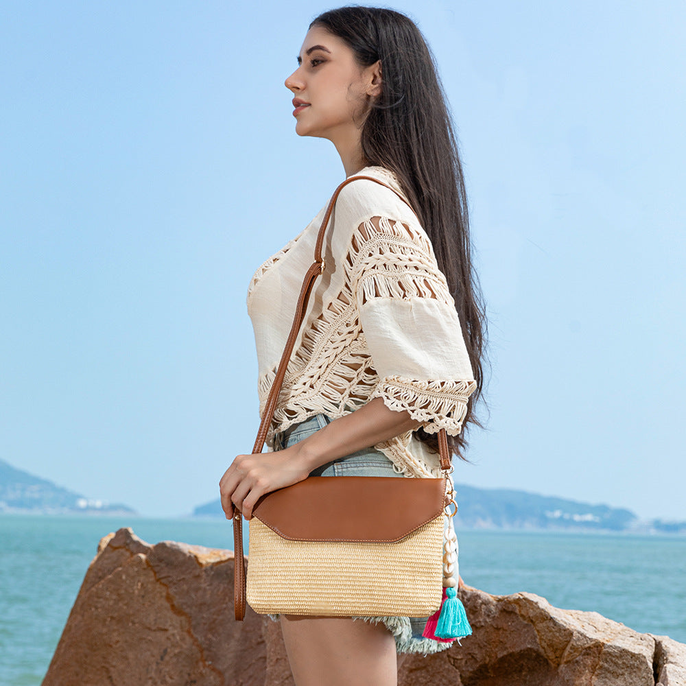 Tassel straw small crossbody bag seaside beach bag holiday crossbody shoulder bag evening clutch bag