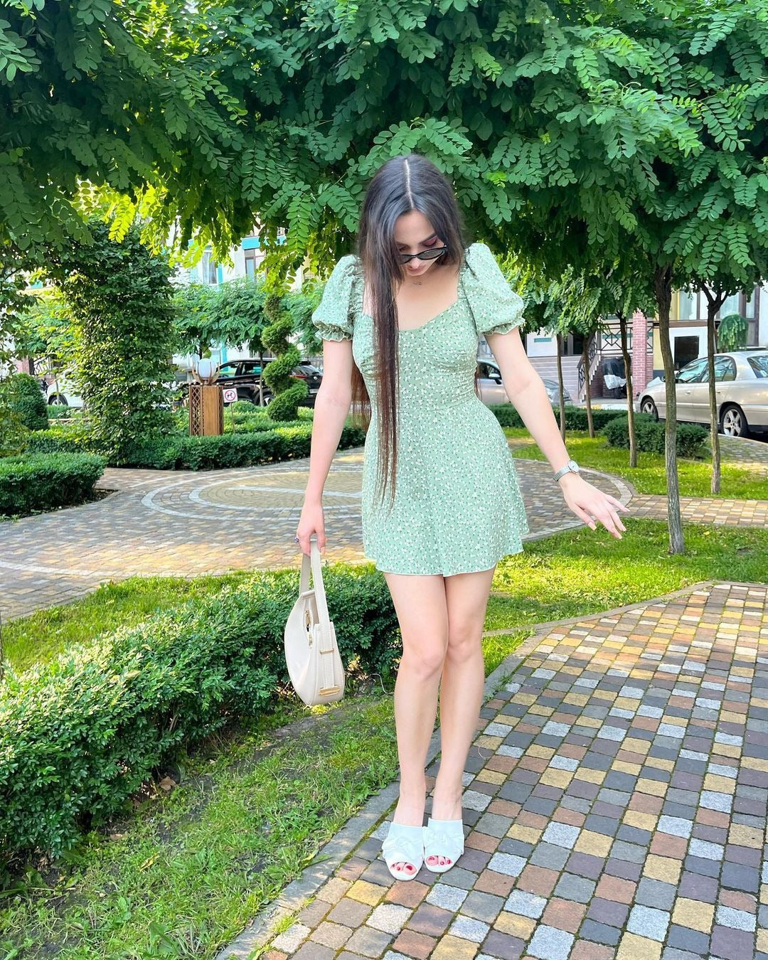 Spring Summer Wear Women Clothing Lace up Vintage Floral High Waist Puff Sleeve French Dress