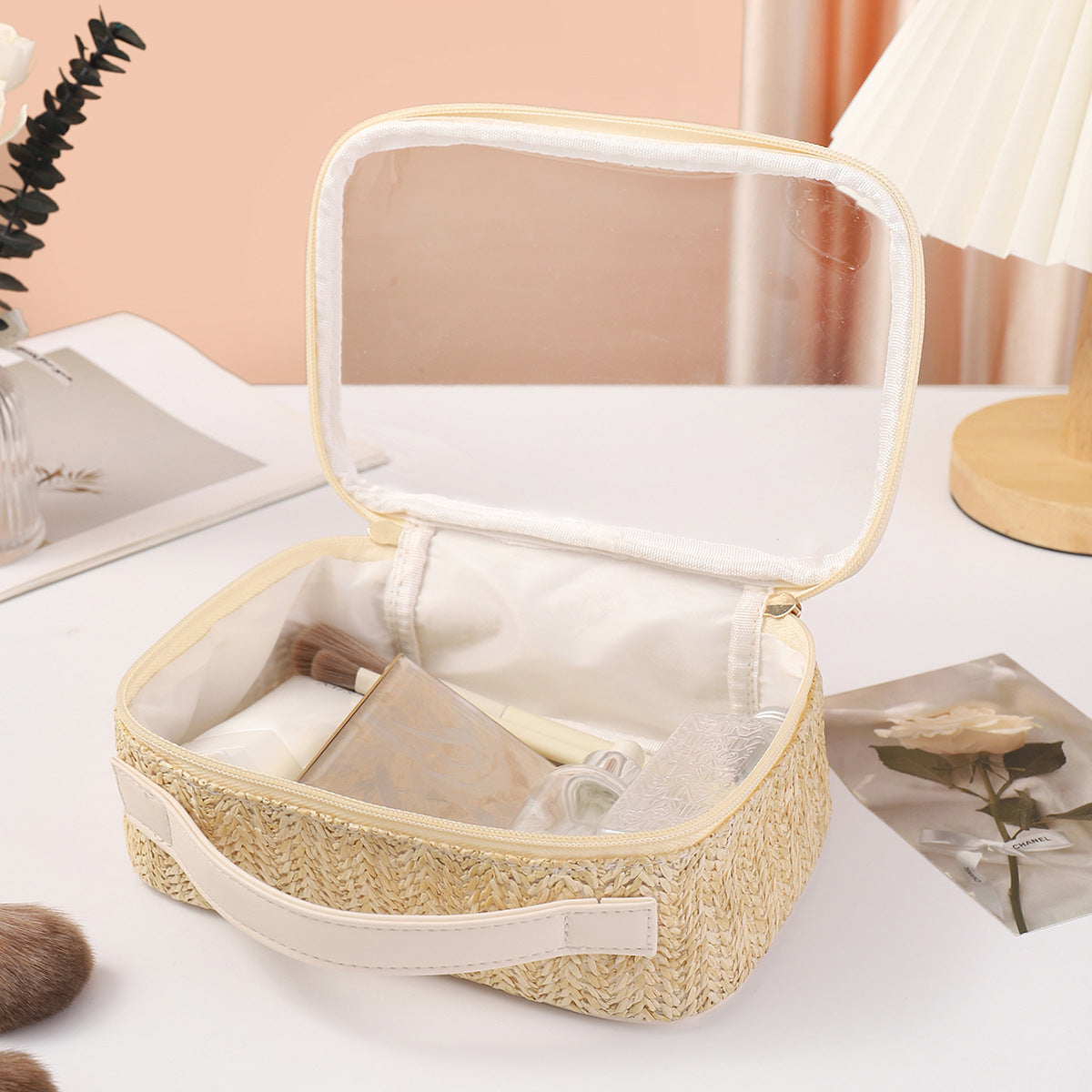 Ladies woven tote cosmetic bags, lightweight makeup bags,Business trip Transparent toiletries bag, Cosmetics storage bag, Transparent Cosmetic Bag,