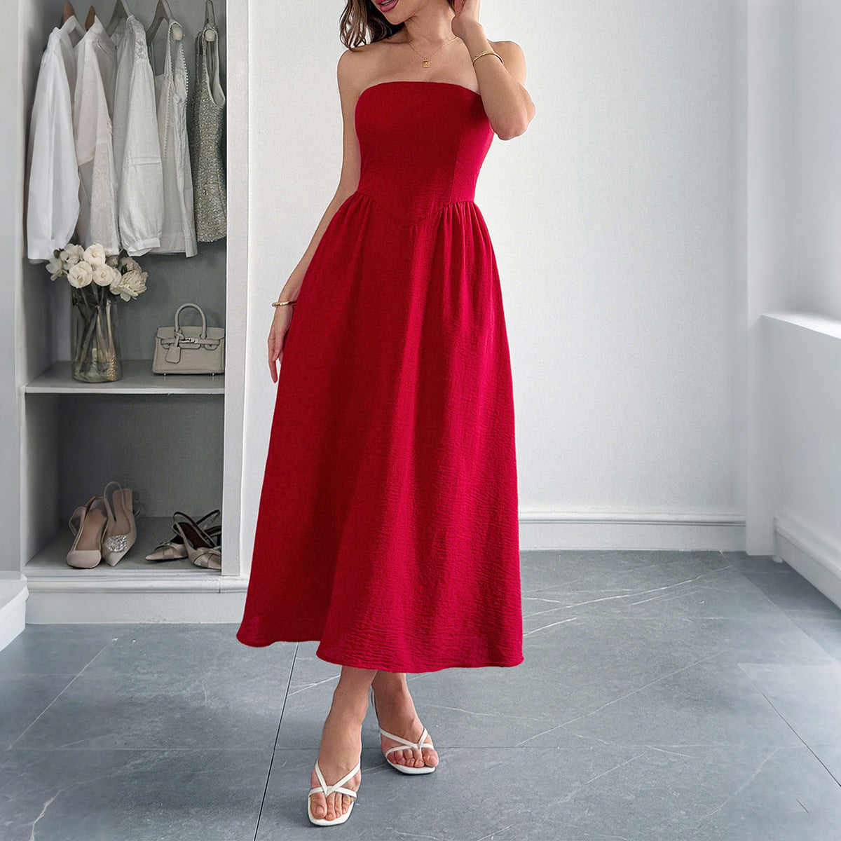 Women Clothing Summer Elegant Tube Top A line Dress