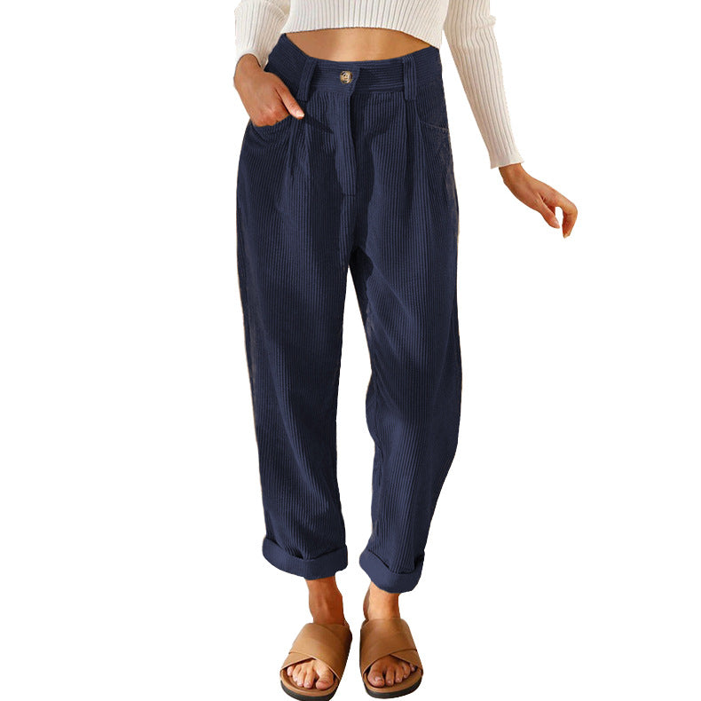 Spring Autumn Retro Artistic Corduroy Casual Harem Women Pants