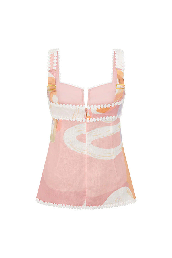 Spring Summer Sleeveless Vest Pants Printing Vacation Pocket Two Piece Set for Women