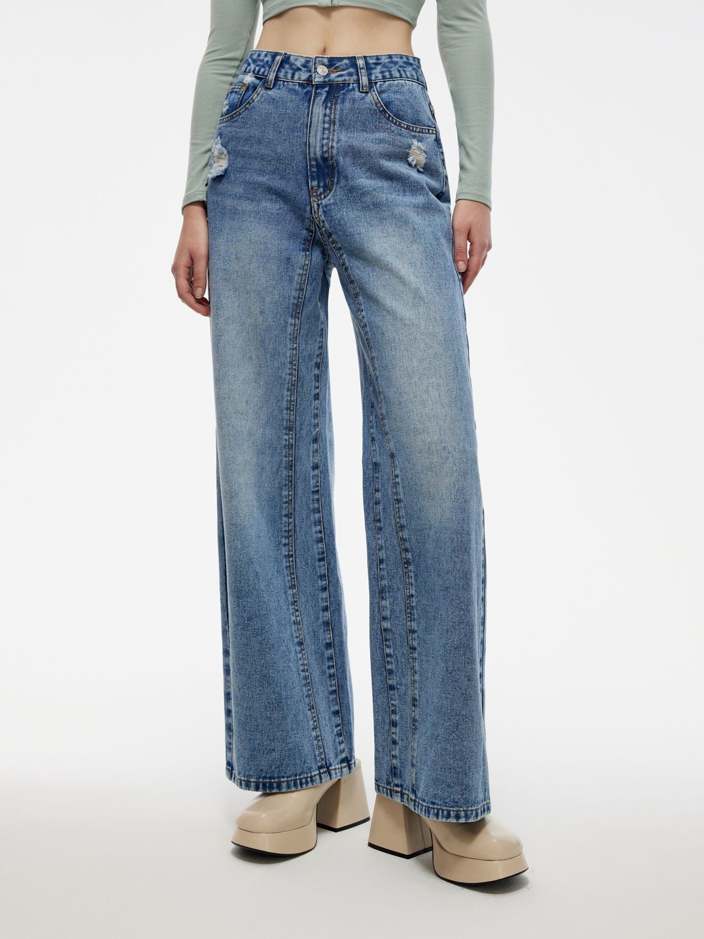 Women Autumn Wide Leg Retro Denim Trousers