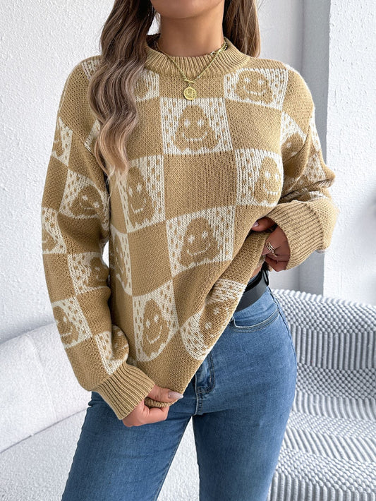 Autumn Winter Halloween Plaid Lantern Long Sleeve Pullover Women Clothing