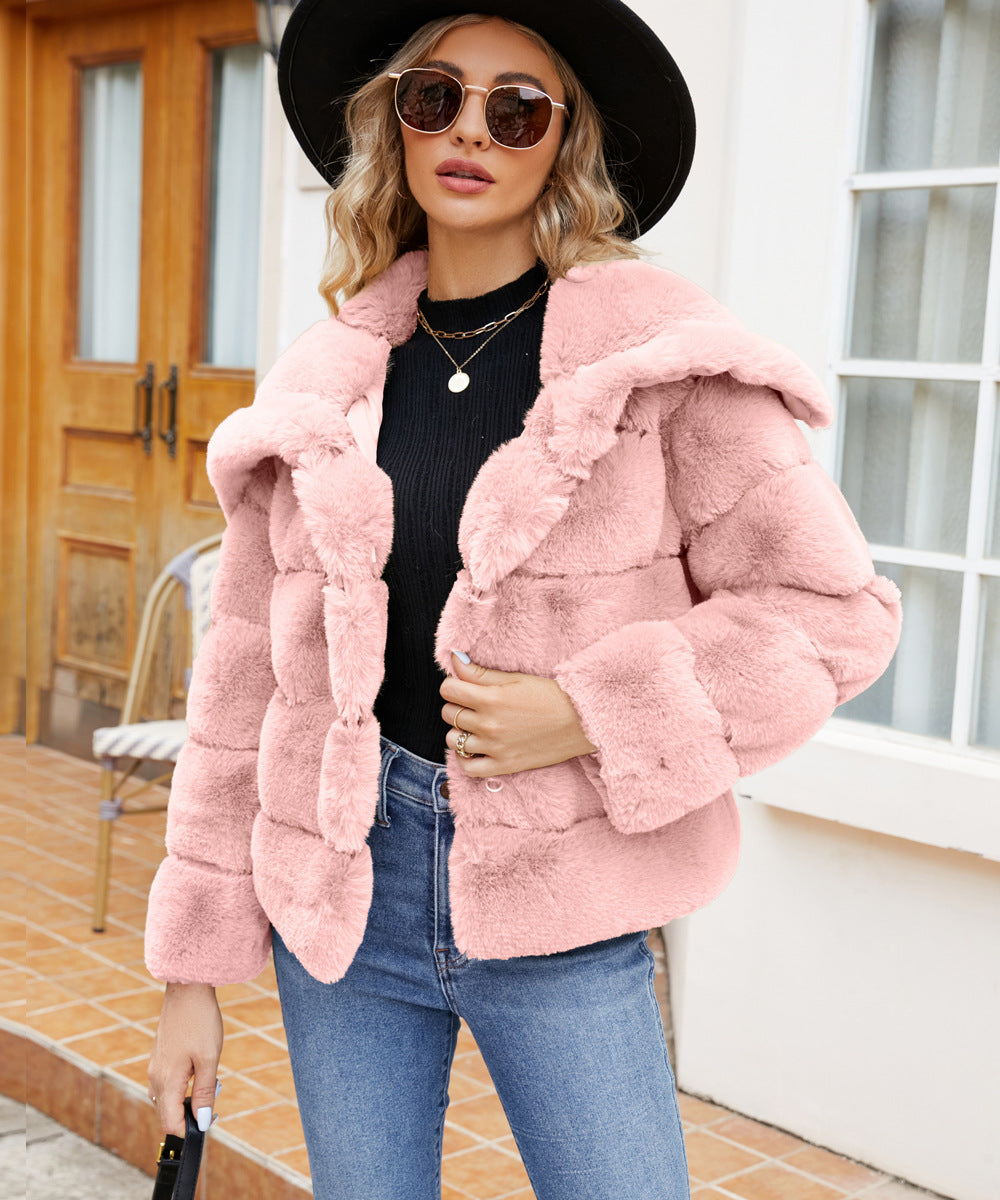 Collared Short Women Faux Fur Coat Top Autumn Winter
