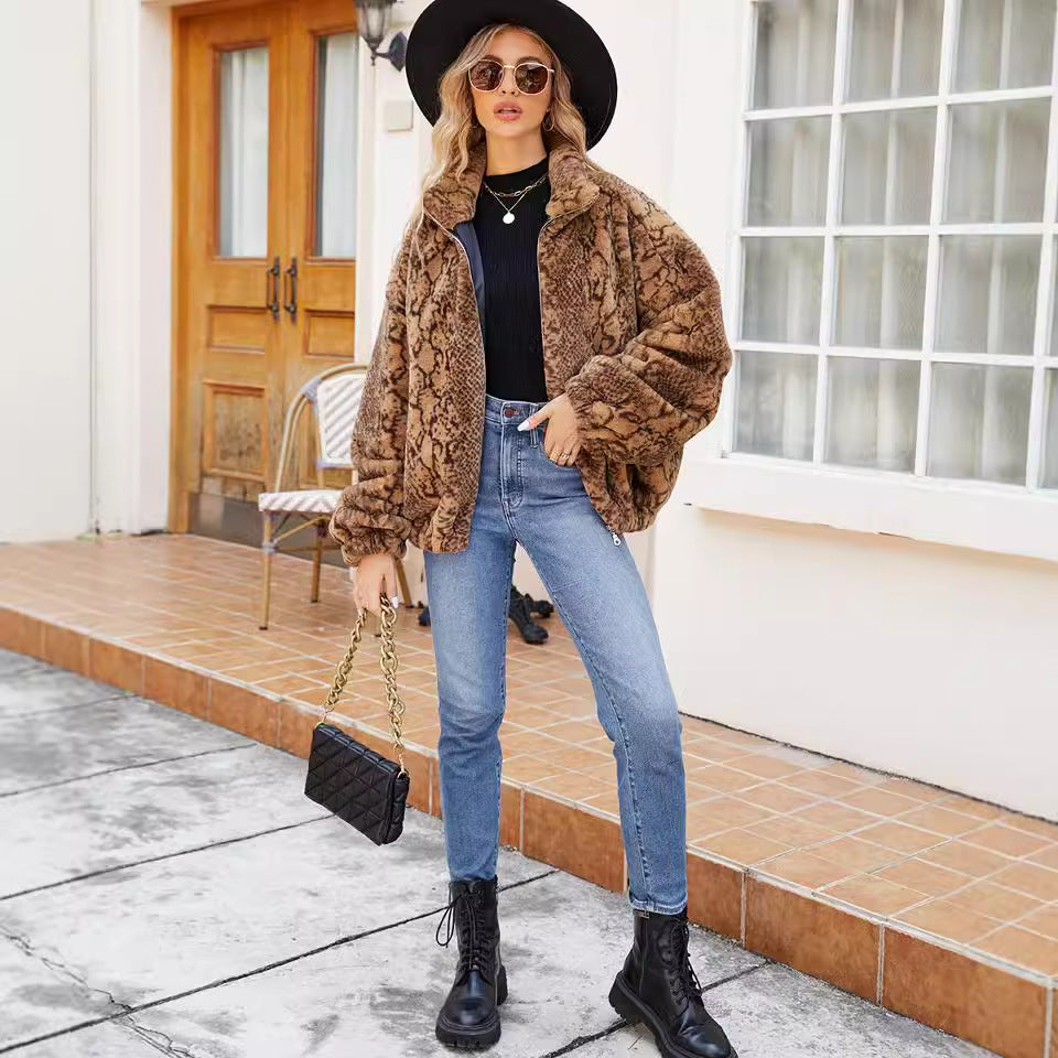 Artificial Wool Women Faux Fur Coat Top Women Clothing Autumn Winter Loose Jacket