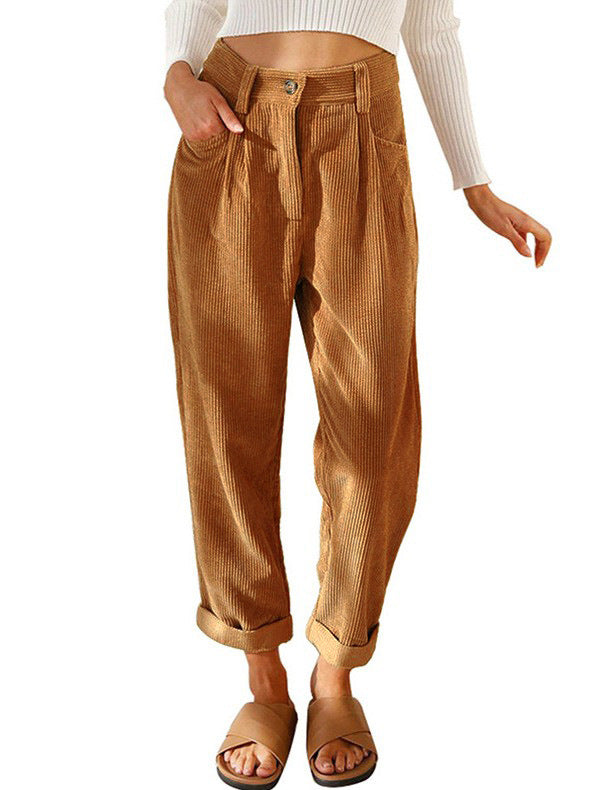 Spring Autumn Retro Artistic Corduroy Casual Harem Women Pants