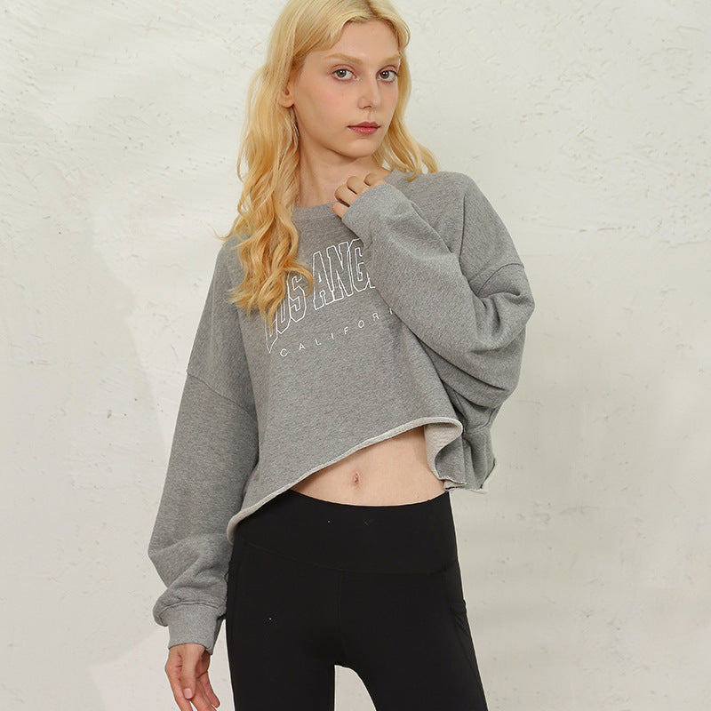 Short Sweatshirt Women Clothing Loose Fitting Cropped Slimming Fashionable Printed Street Sportswear Yoga Jacket Coat