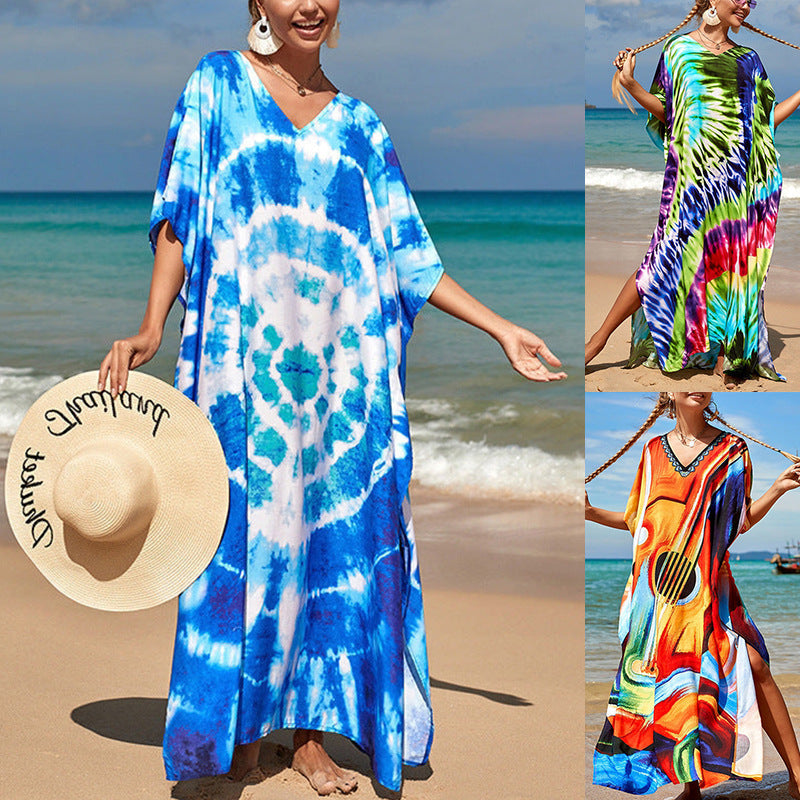 Women Clothing Summer Loose Robe Seaside Vacation Sun Protection Shirt Beach Dress